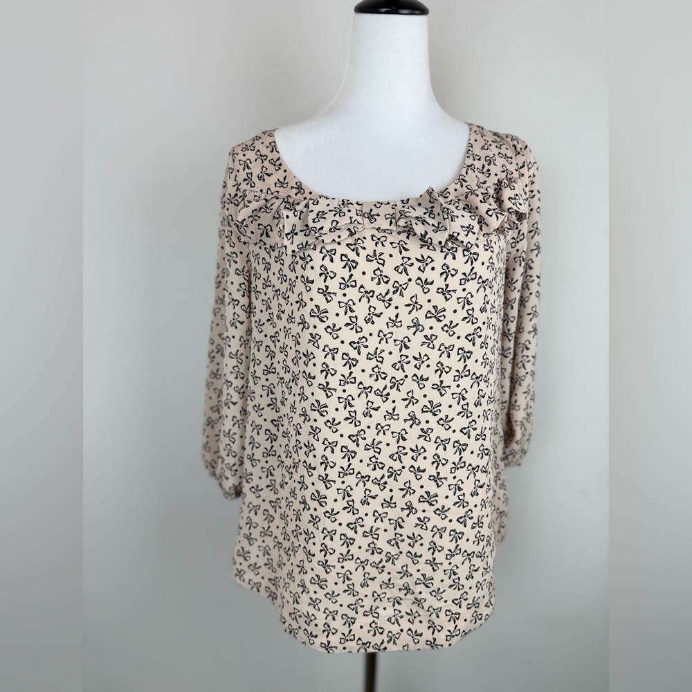 LC Lauren Conrad Women’s Cream Ruffled 3/4 Sleeve Blouse Size S